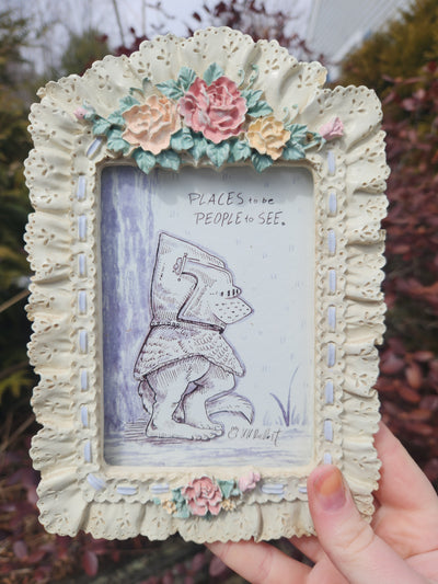 Houndskull Helmet Creature Original Ink Drawing with Frame