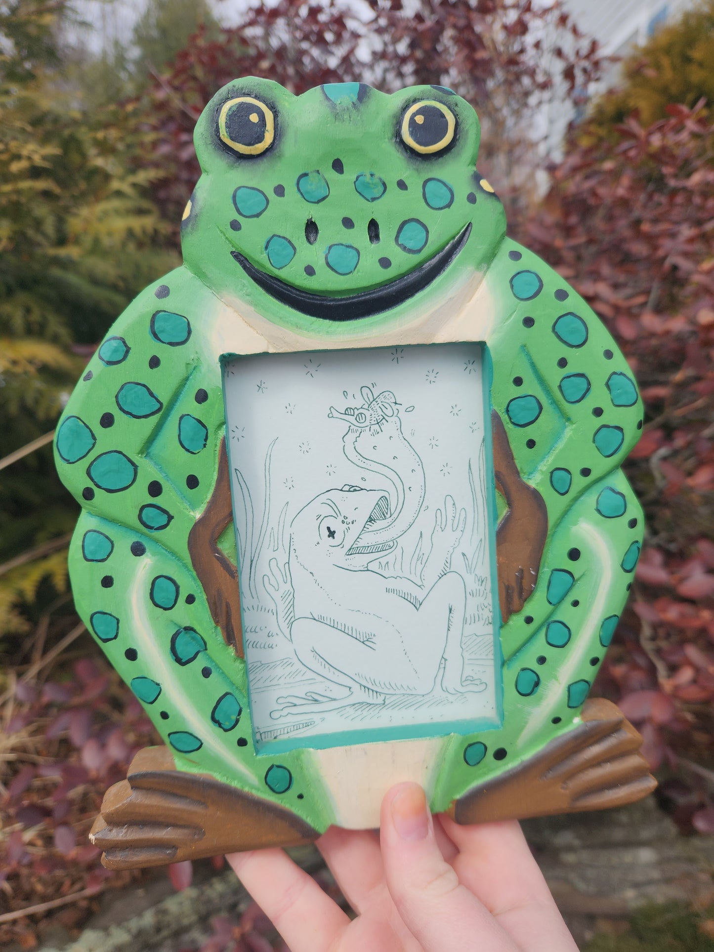 Frog Ink Drawing with Frame Original