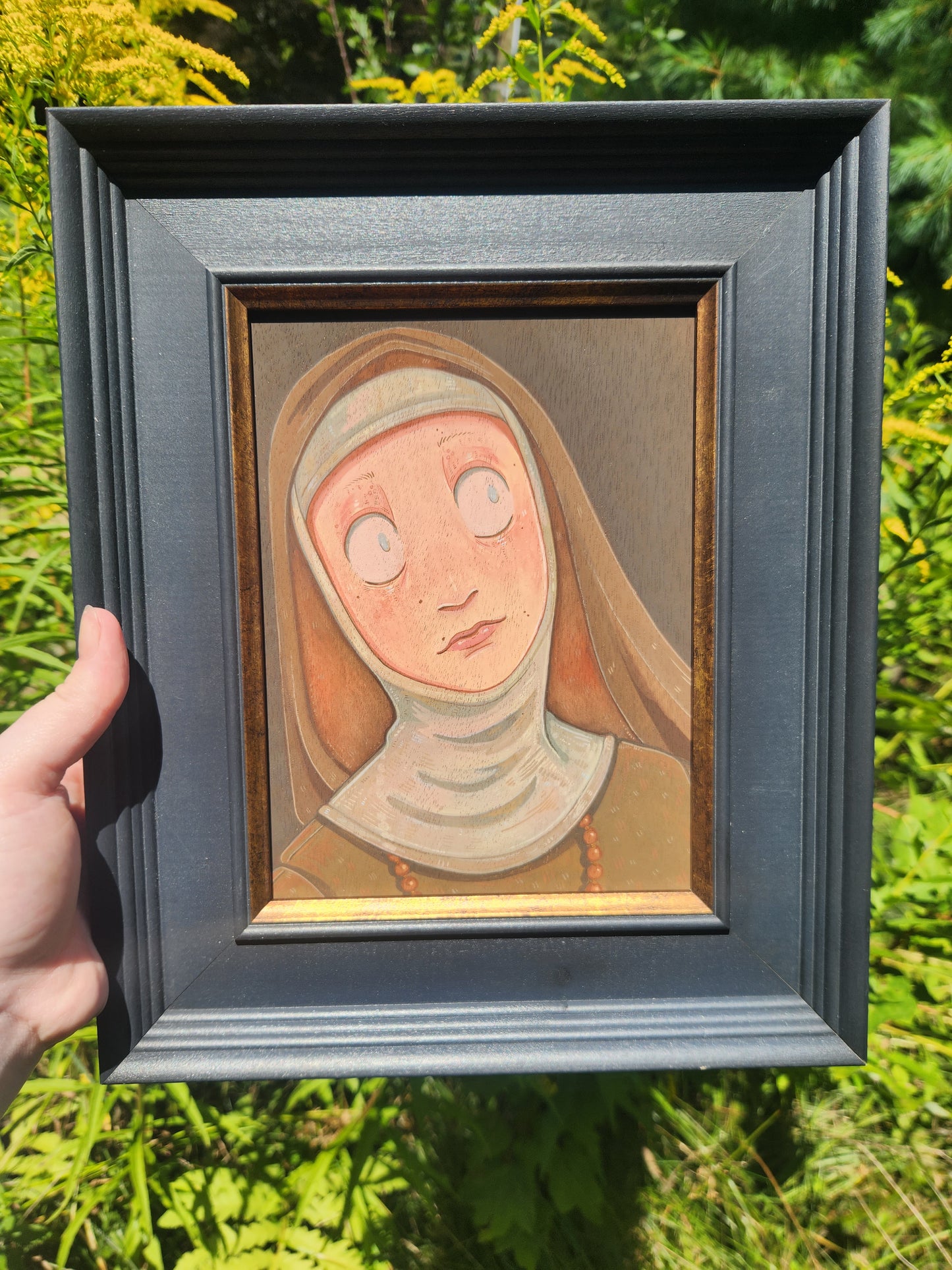 Solemn Medieval Nun with Beads Original