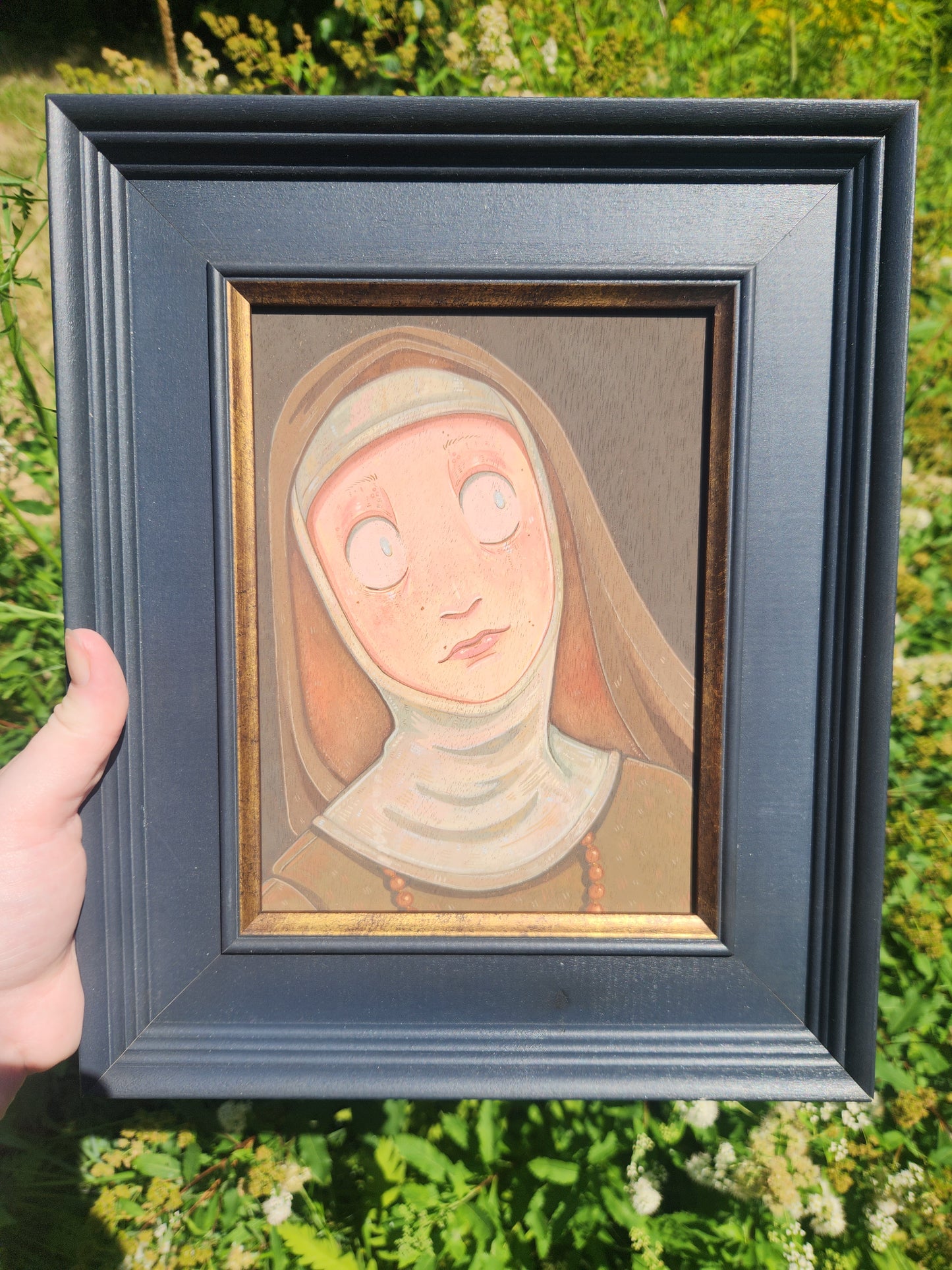 Solemn Medieval Nun with Beads Original