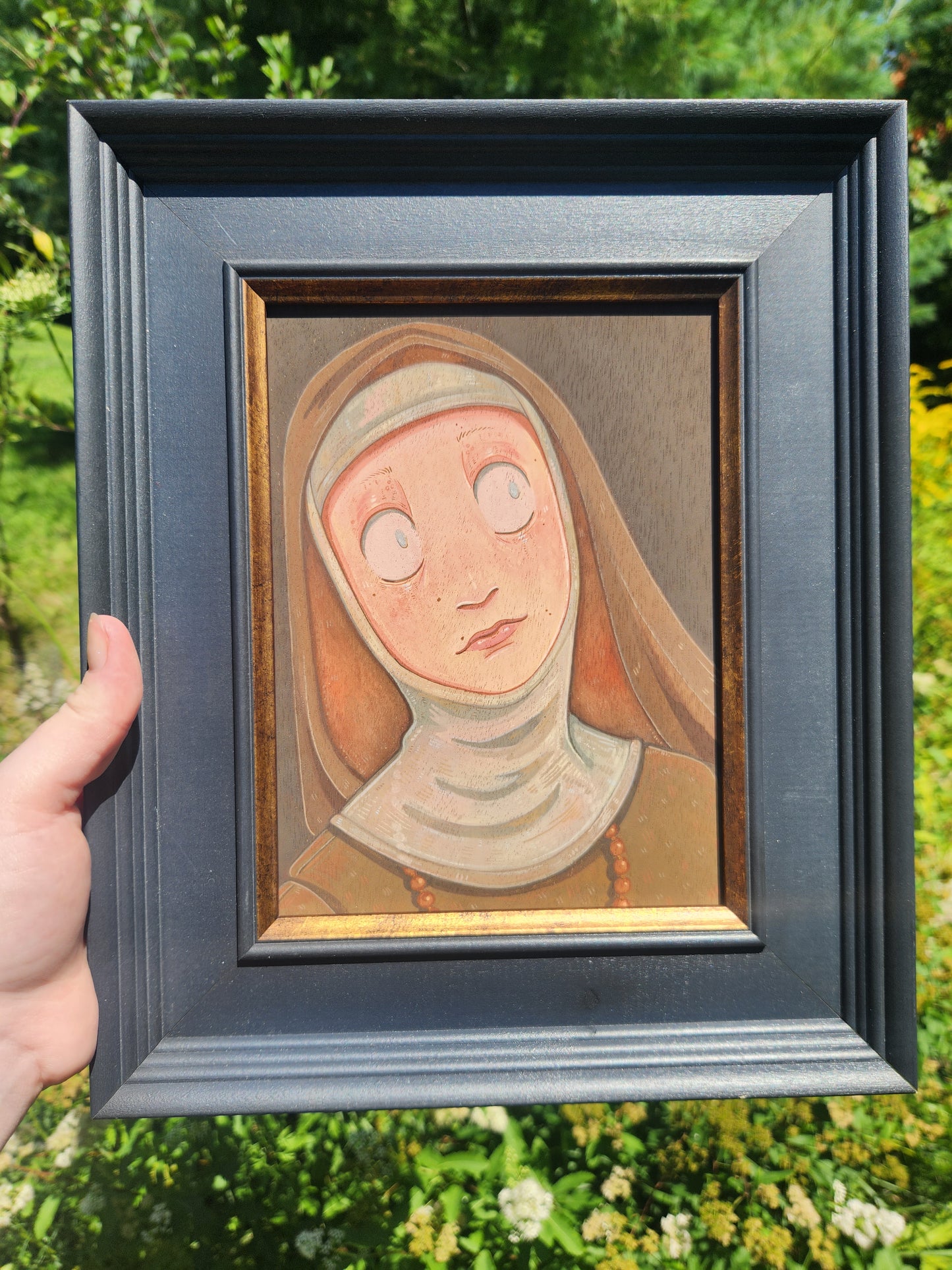 Solemn Medieval Nun with Beads Original