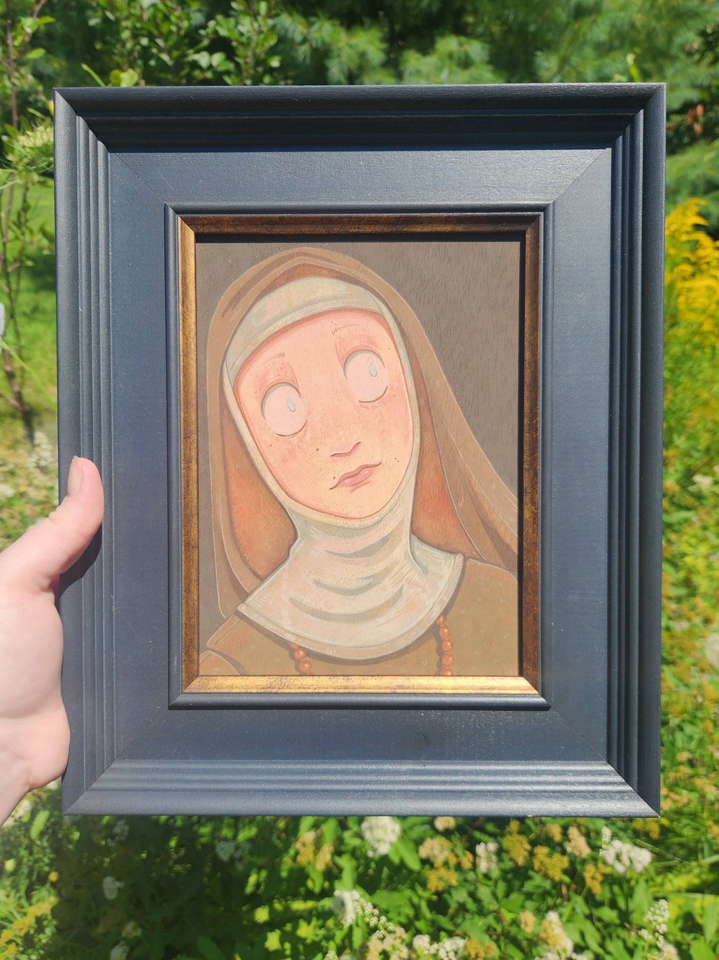 Solemn Medieval Nun with Beads Original
